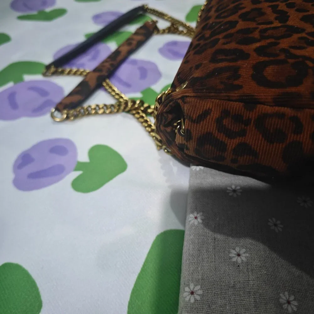 Saint Laurent Leopard Print Corduroy Chain Bag - Picture 9 of 13